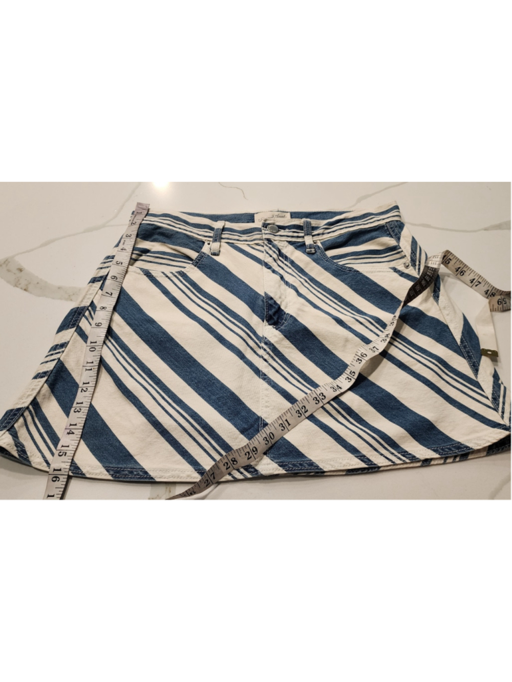 Universal Thread 8 Blue Ivory White Diagonal Stripe Denim Mini Skirt Cool Girl - Picture 6 of 7